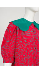 1980s Strawberry Silk Puff Sleeve Blouse