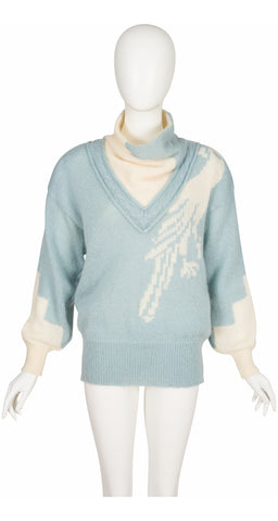 1980s Peacock Mohair Intarsia Knit Turtleneck Sweater