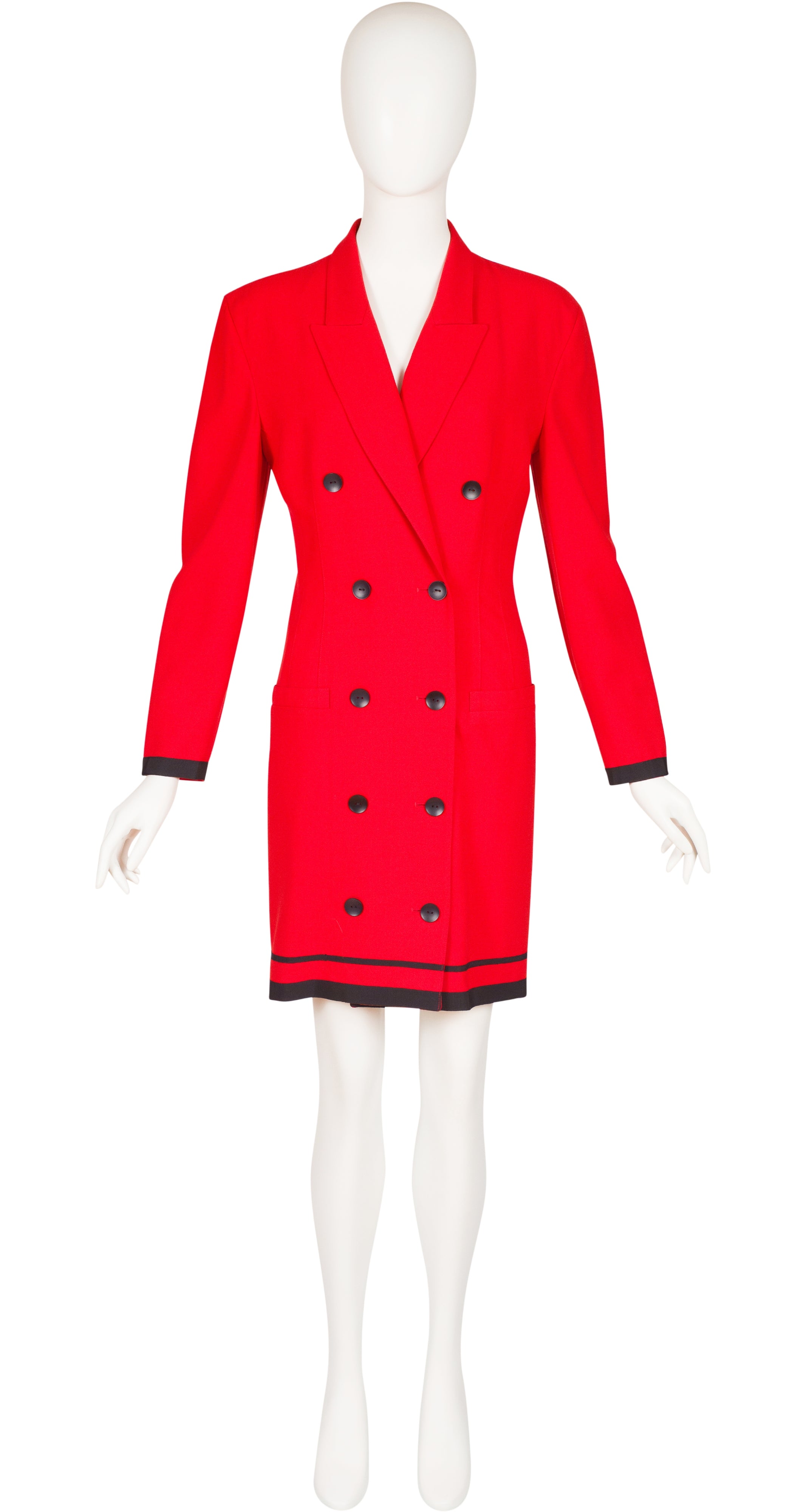 Louis Féraud 1990s Red Wool Crepe Double-Breasted Coat Dress