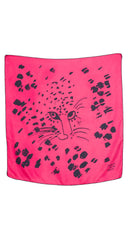 1950s Leopard Face Fuchsia Silk Twill Scarf