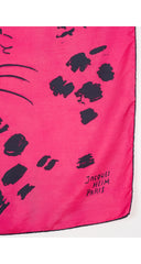 1950s Leopard Face Fuchsia Silk Twill Scarf