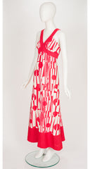 1970s Op Art Red & Cream Cotton Maxi Dress