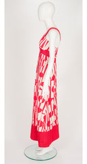 1970s Op Art Red & Cream Cotton Maxi Dress