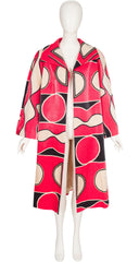 1990s Pink Geometric Print Collared Swing Overcoat