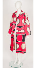 1990s Pink Geometric Print Collared Swing Overcoat