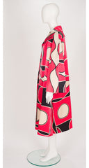 1990s Pink Geometric Print Collared Swing Overcoat