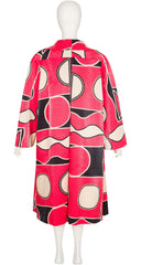 1990s Pink Geometric Print Collared Swing Overcoat