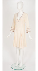 2003 Cream Silk Pleated Plunge Neck Dress