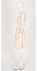 2003 Cream Silk Pleated Plunge Neck Dress