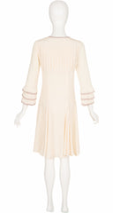 2003 Cream Silk Pleated Plunge Neck Dress