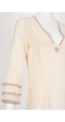 2003 Cream Silk Pleated Plunge Neck Dress