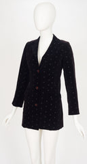 1970s Embroidered Rosebud Black Cotton Velvet Jacket