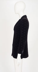 1970s Embroidered Rosebud Black Cotton Velvet Jacket