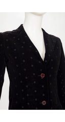 1970s Embroidered Rosebud Black Cotton Velvet Jacket