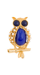 1960s Cabochon Gold-Tone Figural Owl Brooch