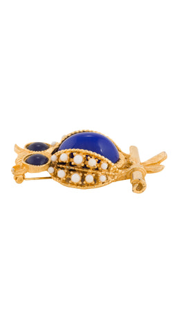 1960s Cabochon Gold-Tone Figural Owl Brooch