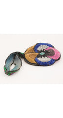 1920s Figural Pansy Glass Beaded Wristlet Coin Bag