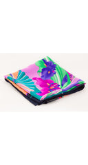 1990s Floral Fan Print Navy Silk Scarf