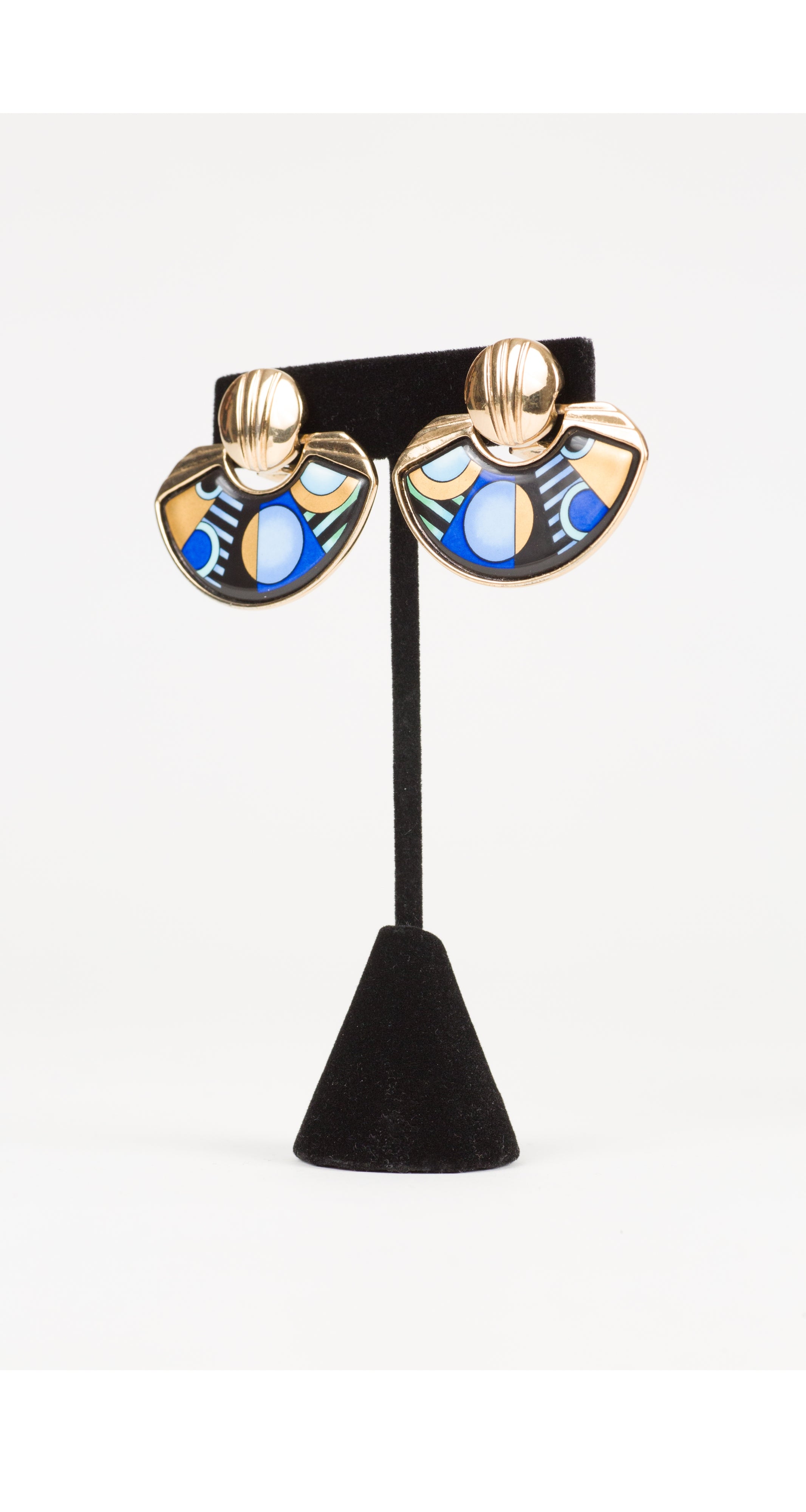 Michaela Frey Team 1980s Art Deco Revival Enamel Gold Clip-On Earrings –  Featherstone Vintage