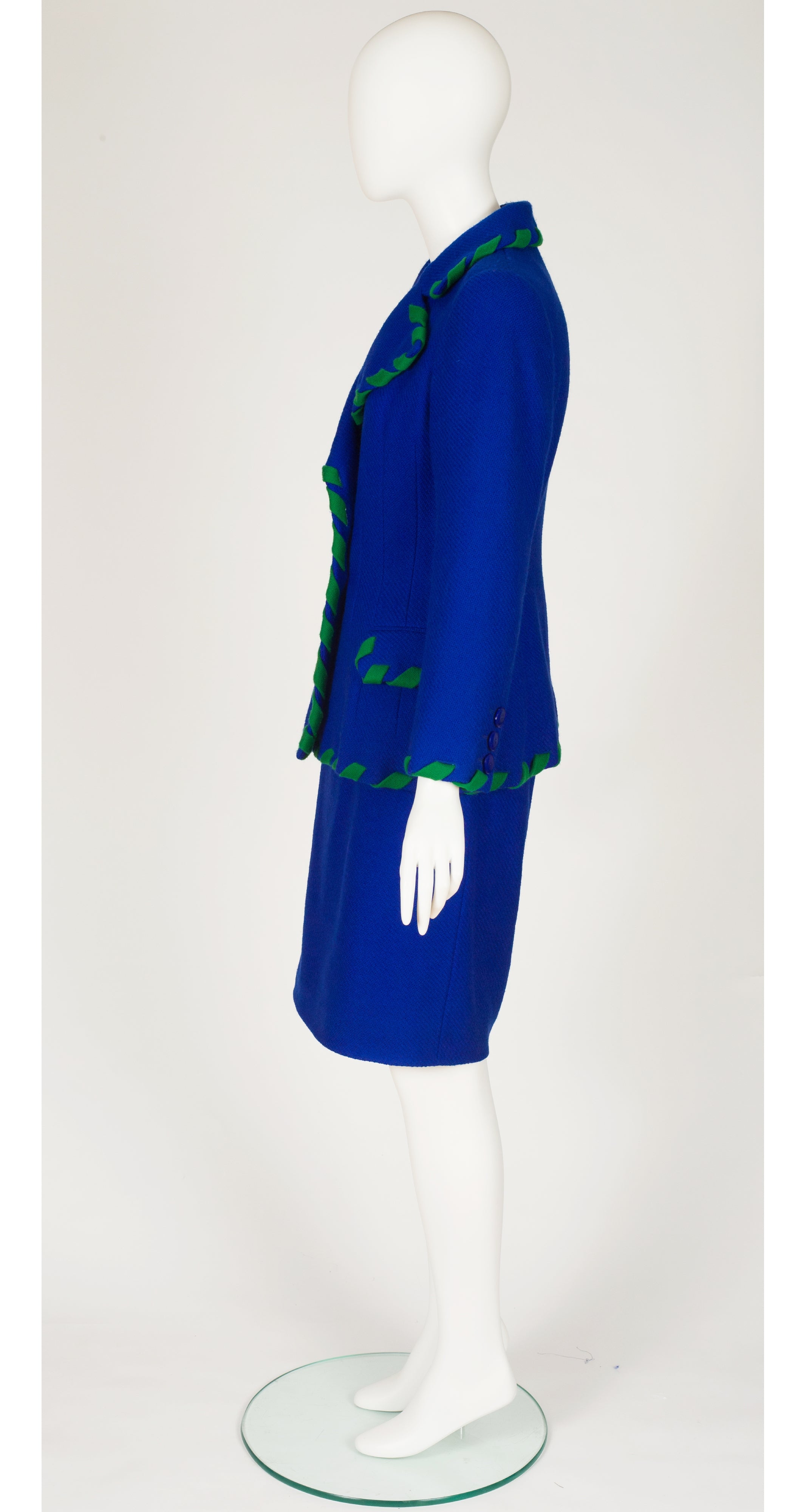 Valentino 1991-92 F/W Blue Wool Ribbon Trim Three-Piece Skirt Suit ...