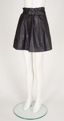 1980s Black Cowhide Leather Paper Bag Mini Skirt