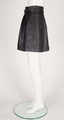 1980s Black Cowhide Leather Paper Bag Mini Skirt