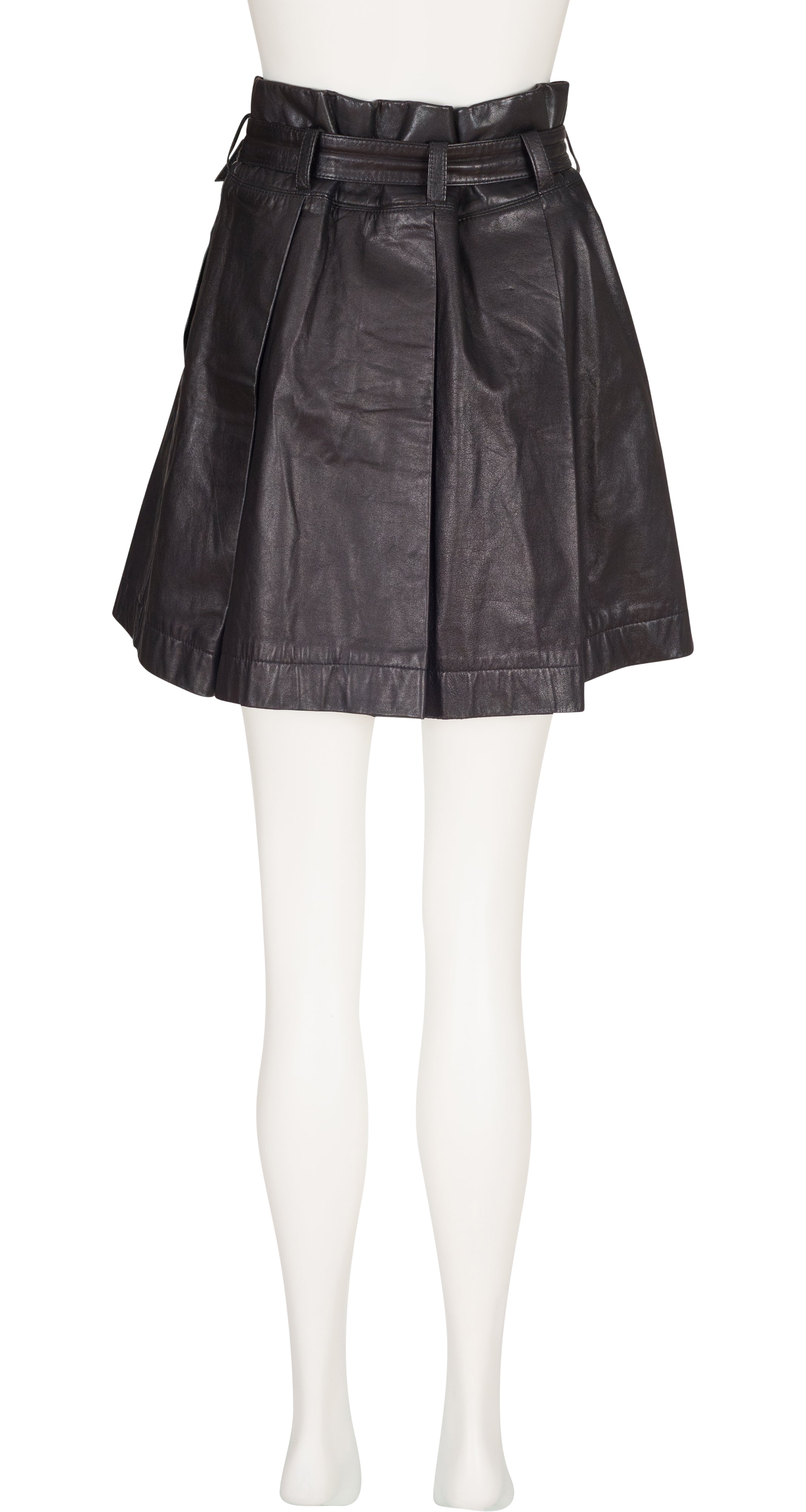 Issey Miyake 1980s Black Cowhide Leather Paper Bag Mini Skirt ...