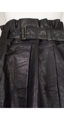 1980s Black Cowhide Leather Paper Bag Mini Skirt