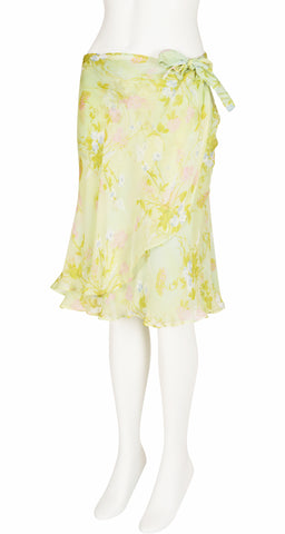 2000s Floral Pastel Green Bustier & Silk Skirt Set