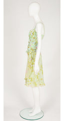 2000s Floral Pastel Green Bustier & Silk Skirt Set