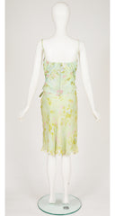 2000s Floral Pastel Green Bustier & Silk Skirt Set