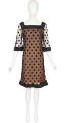 1960s Polka Dot Sequin Black Net Party Shift Dress