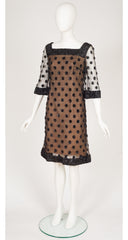 1960s Polka Dot Sequin Black Net Party Shift Dress