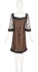 1960s Polka Dot Sequin Black Net Party Shift Dress