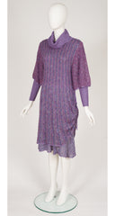 1970s Purple Mixed Knit Cowl Neck Dress