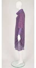 1970s Purple Mixed Knit Cowl Neck Dress