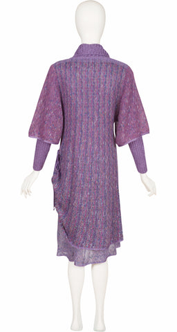 1970s Purple Mixed Knit Cowl Neck Dress