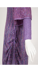 1970s Purple Mixed Knit Cowl Neck Dress