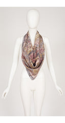 1990s Grapevine Print Earth Tone Silk Twill Scarf