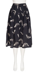 1970s Butterfly Print Black Cotton Midi Skirt