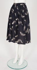 1970s Butterfly Print Black Cotton Midi Skirt