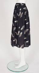 1970s Butterfly Print Black Cotton Midi Skirt