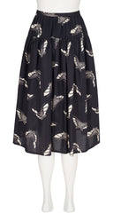 1970s Butterfly Print Black Cotton Midi Skirt