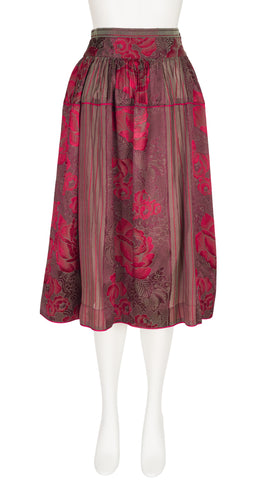 1982 S/S Floral Burgundy Silk Jacquard Skirt