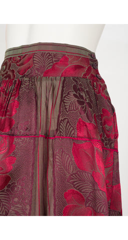 1982 S/S Floral Burgundy Silk Jacquard Skirt