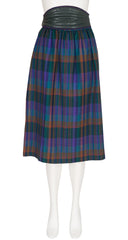 1980s Leather Cummerbund Plaid Wool Skirt