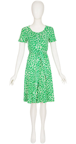 1976 Shamrock Print Green Jersey Short Sleeve Dress