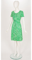 1976 Shamrock Print Green Jersey Short Sleeve Dress