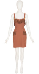 1993-94 F/W Fringe Trim Brown Wool Suspender Dress