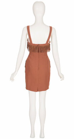 1993-94 F/W Fringe Trim Brown Wool Suspender Dress